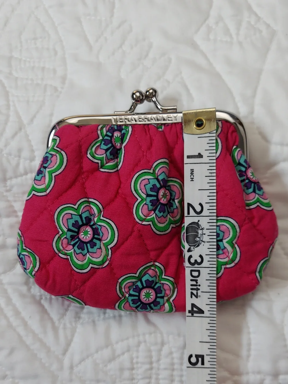 Vera Bradley Hot Pink Floral Quilted Silver Clasp Coin Purse, 2 Sided, Like New
